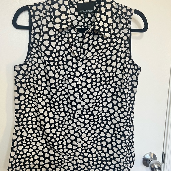 Cynthia Rowley Tops - Cynthia Rowley Blouse Black Heart Blouse Button Down Sleeveless Polyester